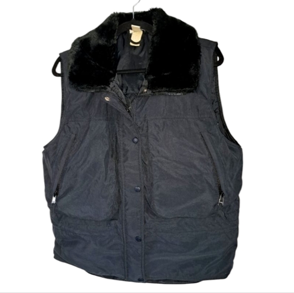 Sierra Designs Black Vest with Faux Fur Collar Size 12 - Picture 1 of 7